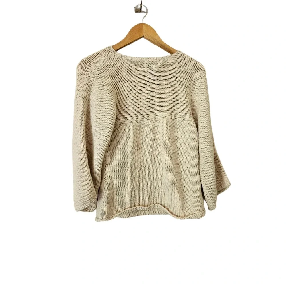 Pure‎ HandKnit Sweater Cream XS 100% Cotton Oversize Neck